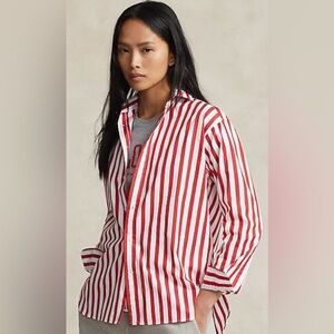 A New Day Red and White Striped Long Sleeve Oversized Shirt